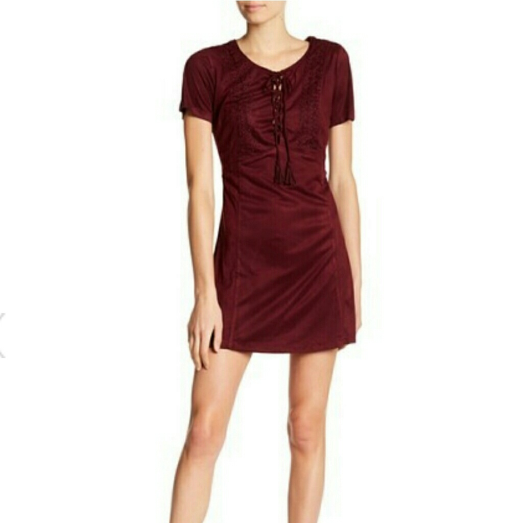 Miss Me Faux Suede Dress Size Medium Color Maroon